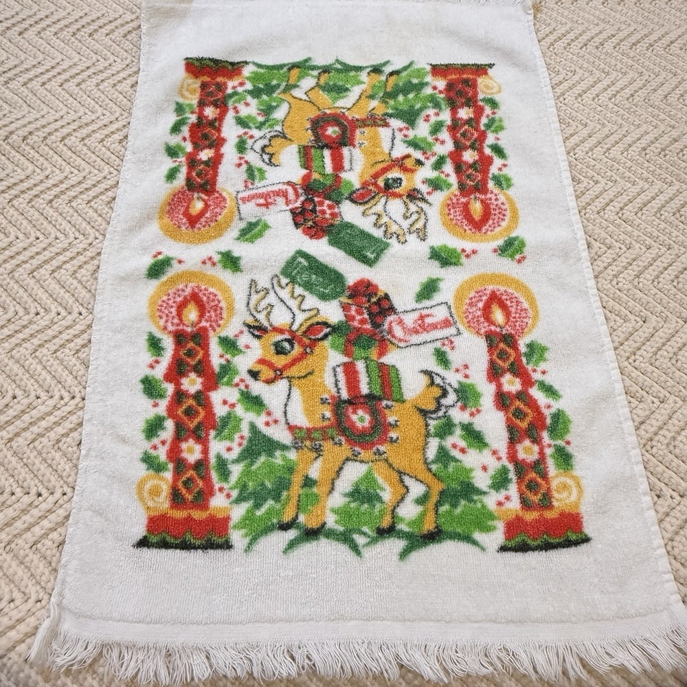 Christmas Kitchen Hand Towels TMC Cotton‎ Made in USA Reindeer Vintage 90s 23X15